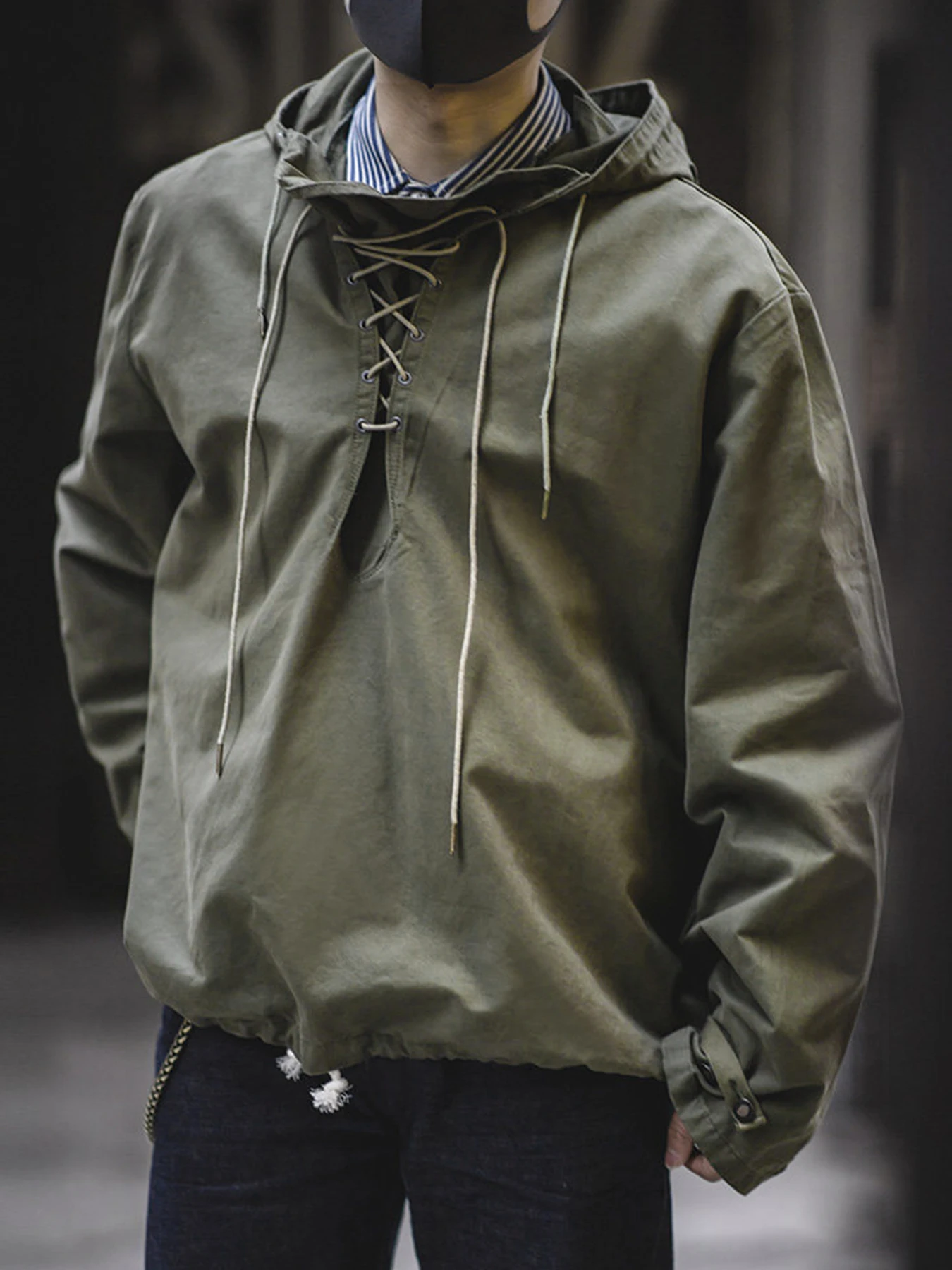 USN Wet Weather Deck Parka, Sudadera con cordones estilo militar para hombre, Sudadera con capucha informal retro de corte holgado para ropa de calle, 100% algodón