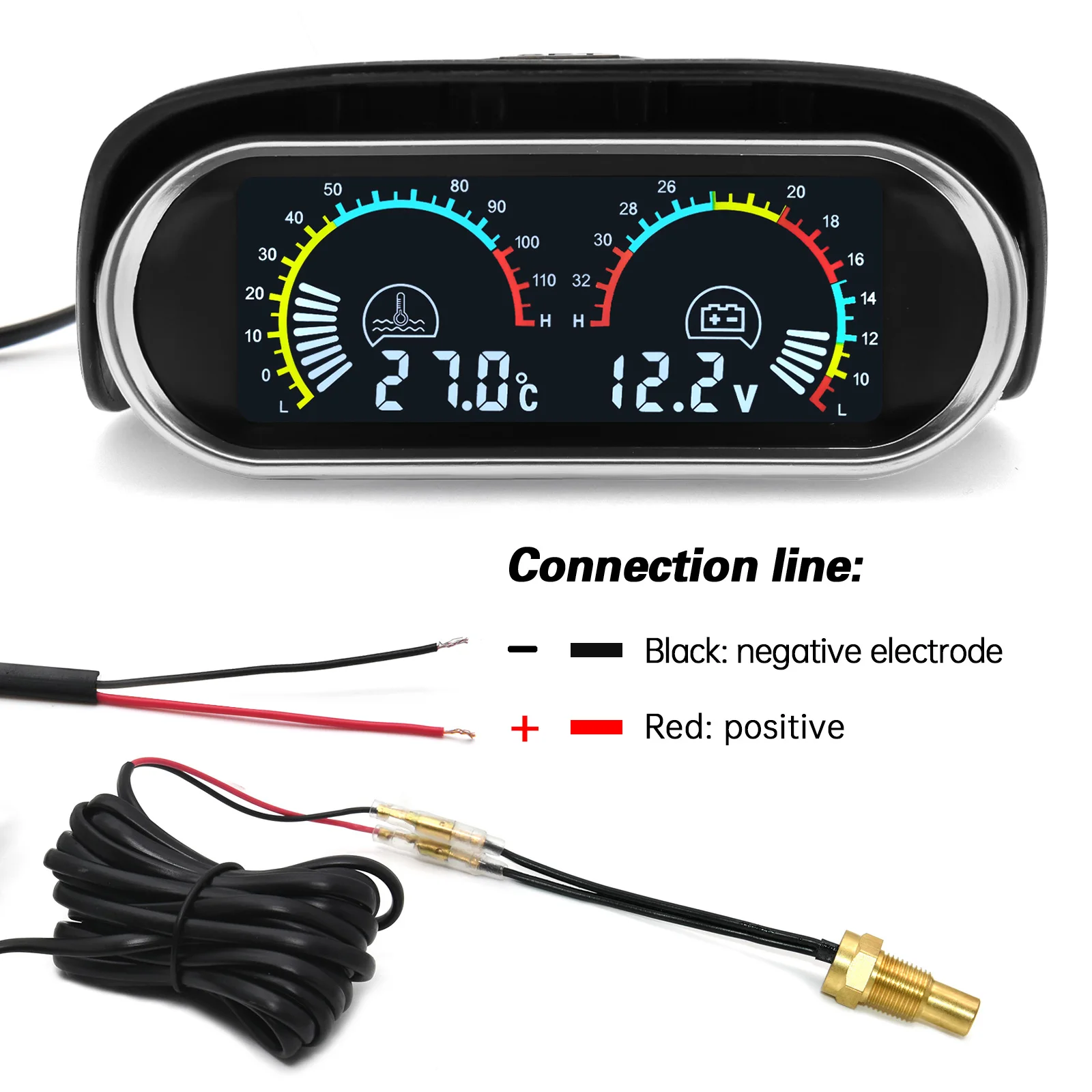 Medidor Digital de temperatura del agua de 12V y 24V + Sensor de temperatura del agua de voltios, cabezal de enchufe, Sensor de tubo de junta, adaptador de manguera de radiador 1/8NPT