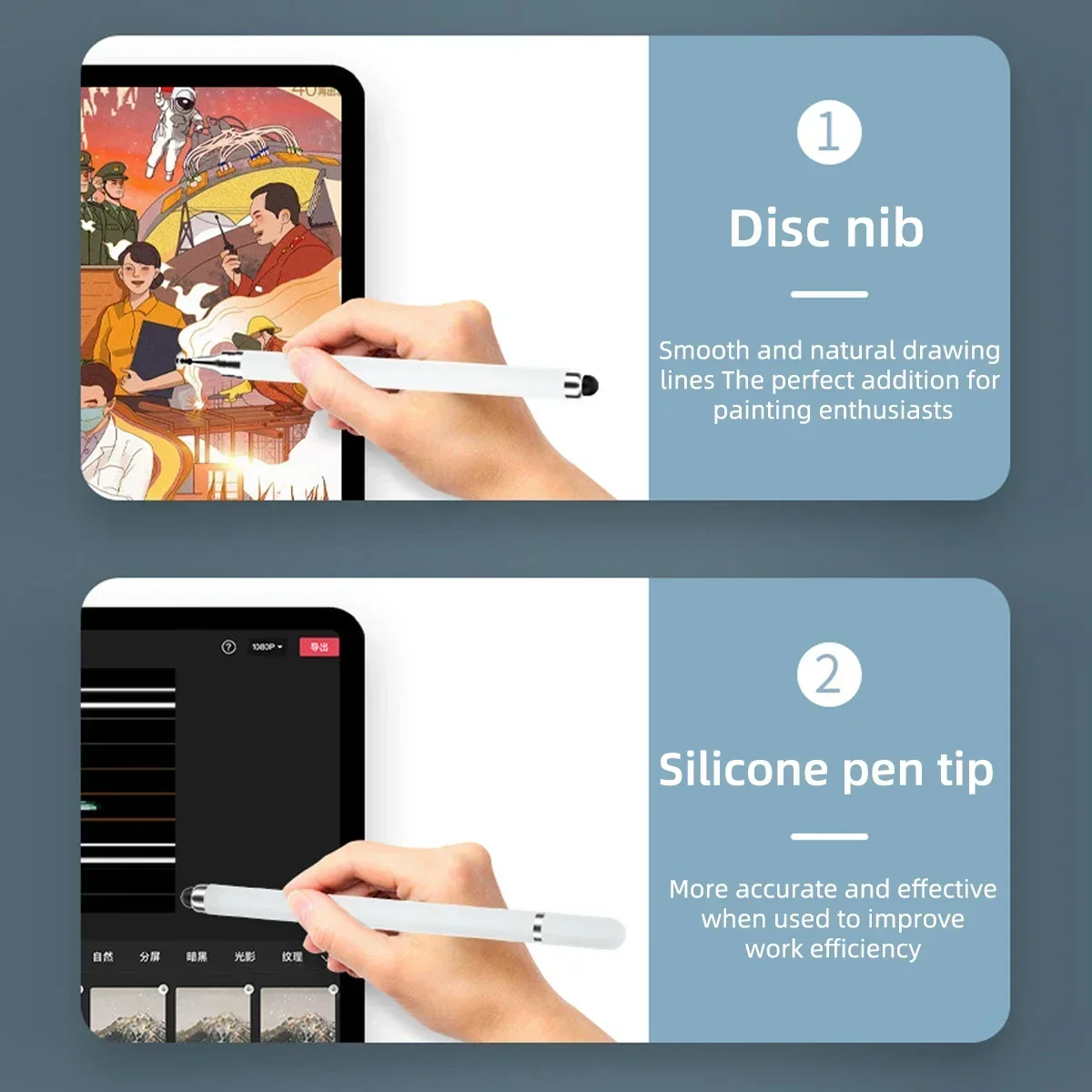 1-3PCS Lápiz capacitivo universal 2 en 1 para tableta y teléfono inteligente, bolígrafos de dibujo para iPhone/Android, todas las pantallas táctiles capacitivas