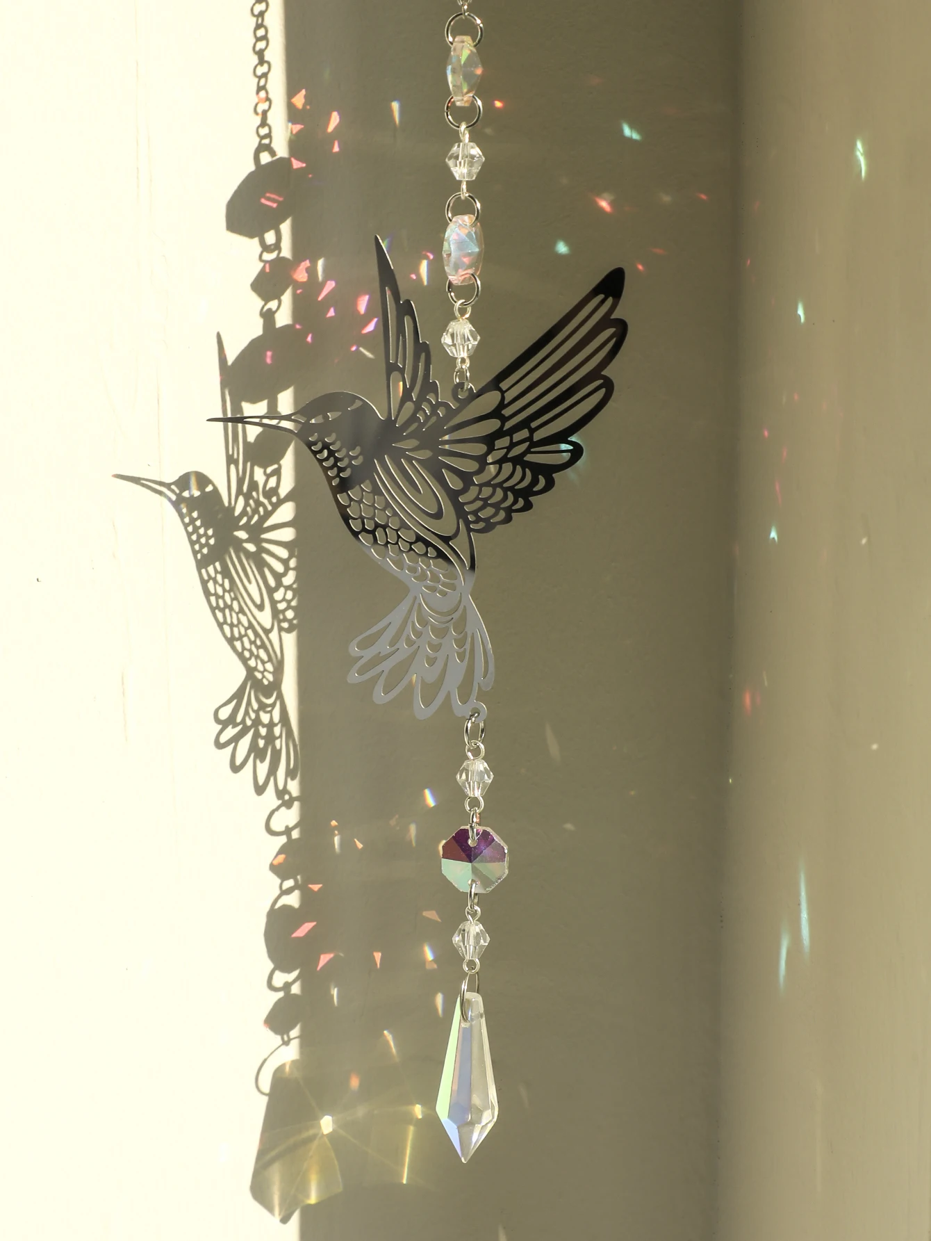 Campanas de viento de cristal colgantes, atrapasueños de hadas, mariposas, vidrieras, atrapasueños de ventana, campana de caída para habitación, decoración de jardín