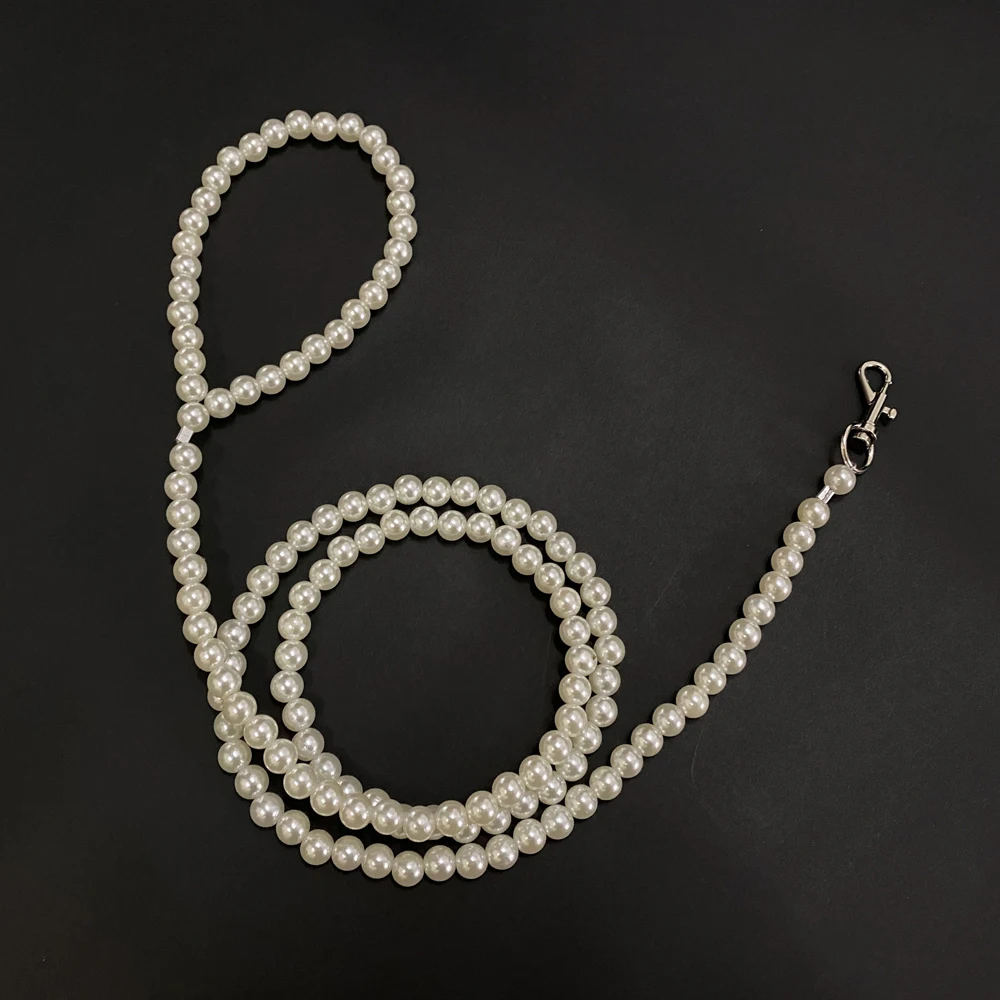 Correa para perros de alambre de acero, cadena para mascotas de perlas de lujo hecha a mano para caminar al aire libre, collares, cuerda para perros y gatos pequeños, 120 cm, 4 pies