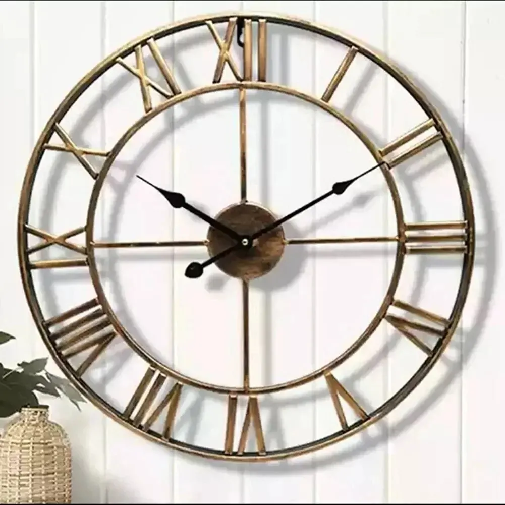 Relojes de pared grandes 3D modernos, números romanos, Retro, redondo, Metal, hierro, preciso, silencioso, adorno colgante nórdico, decoración para sala de estar