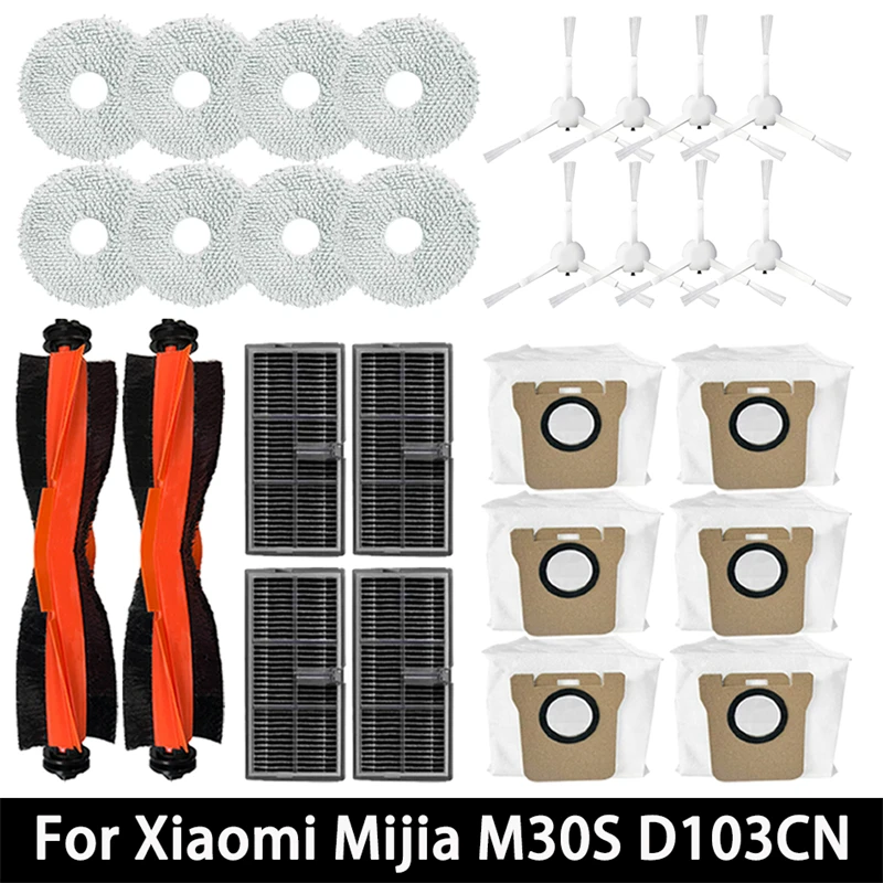 Para Xiaomi Mijia M30S D103CN Robot Aspirador, Cepillo Principal, Cepillo Lateral, Filtro, Mopa, Paño, Bolsa para Polvo