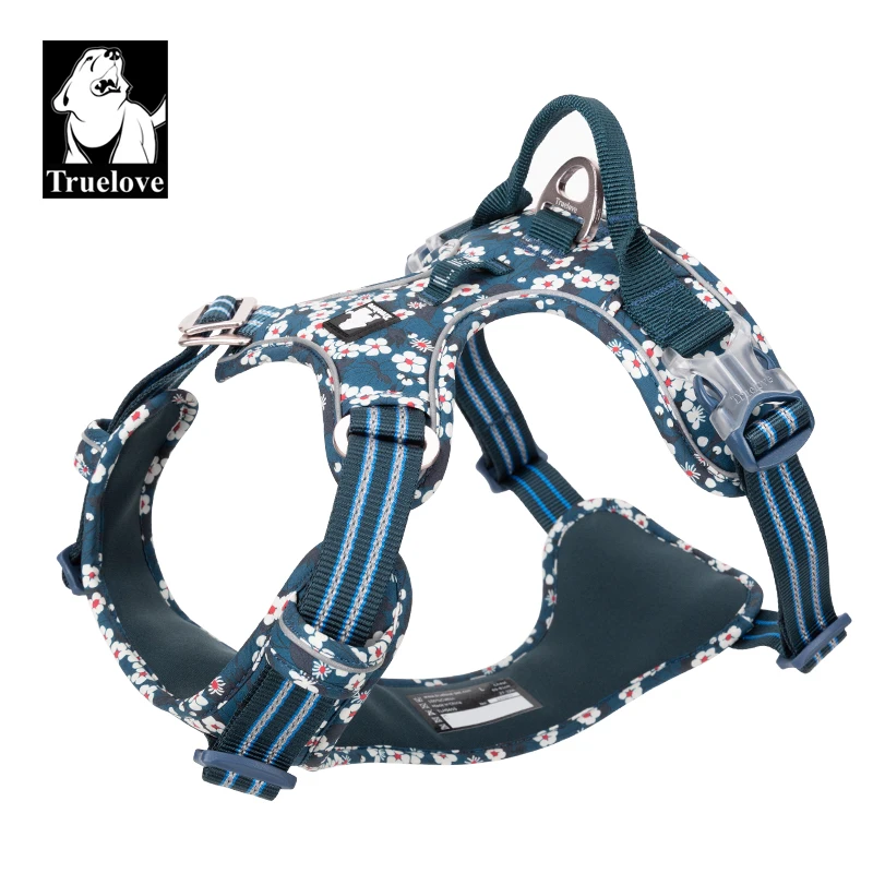 Truelove Arnés para Perros Floral Sin Tirones Tela de algodón Transpirable y Reflectante Suave para Chaleco Ajustable Grande Mediano PequeñoTLH5655