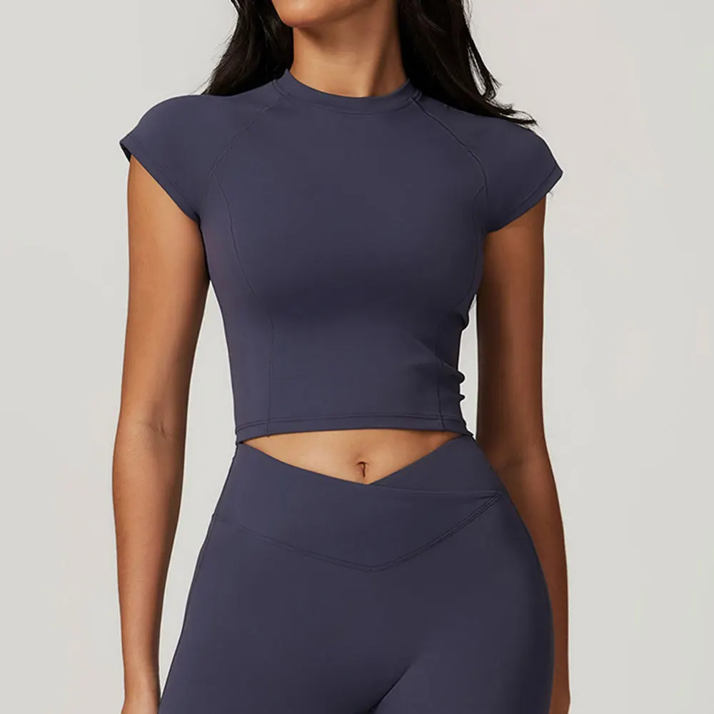 Camisetas deportivas sexys para mujer, Camiseta ajustada de manga corta para Yoga, correr, Fitness, transpirable, Tops de gimnasio, ropa de entrenamiento de realce