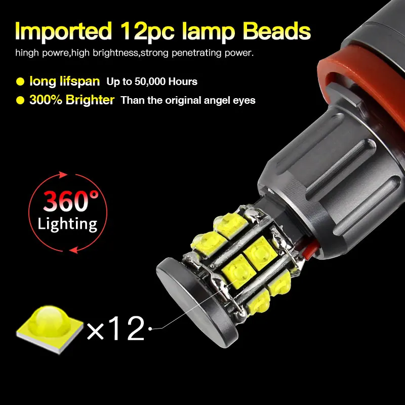 2 uds 120W H8 LED sin errores Ojos de Ángel lámpara de faro para BMW E92 E93 E82 E70 X5 E71 X6 F01/F02 E63/E64 08-13 blanco 6000K