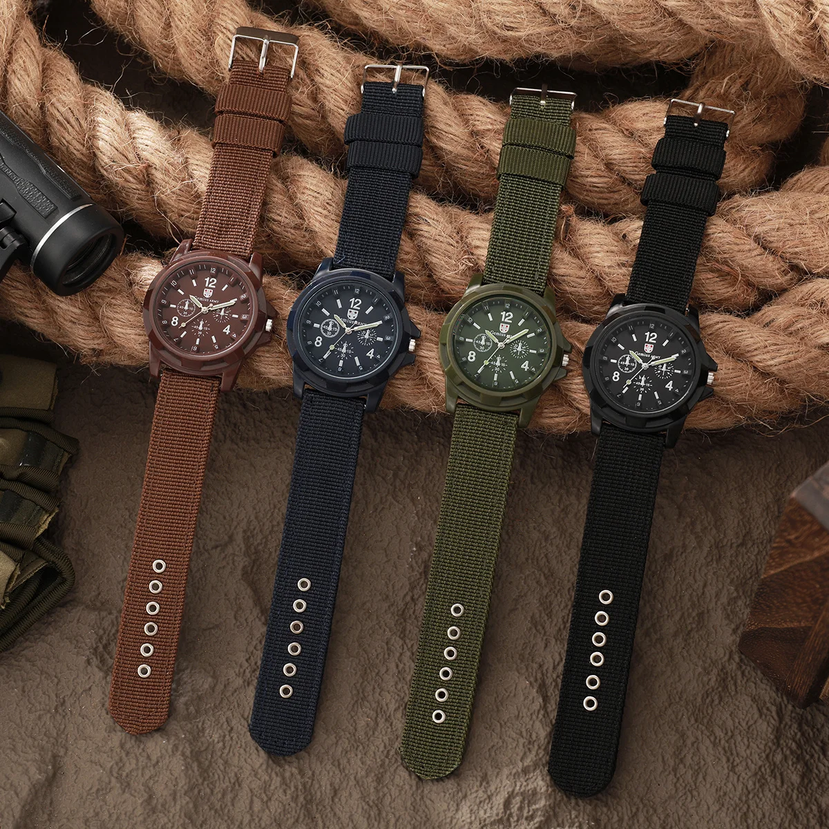 Conjunto de relojes militares para hombre, reloj deportivo informal de cuarzo con banda de nailon, reloj Masculino (sin caja), 4 Uds.