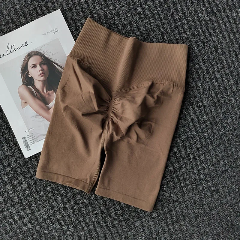 Pantalones cortos de Yoga sin costuras para mujer, pantalones cortos de entrenamiento de cintura alta, mallas de gimnasio con Control de barriga, pantalones cortos transpirables para correr, verano