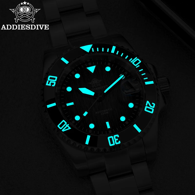 Reloj Automático para Hombre ADDIESDIVE, Cristal de Zafiro, Resistente al Agua 200m, Luz Nocturna BGW9, Reloj Clásico para Hombre AD2536, Gran Venta