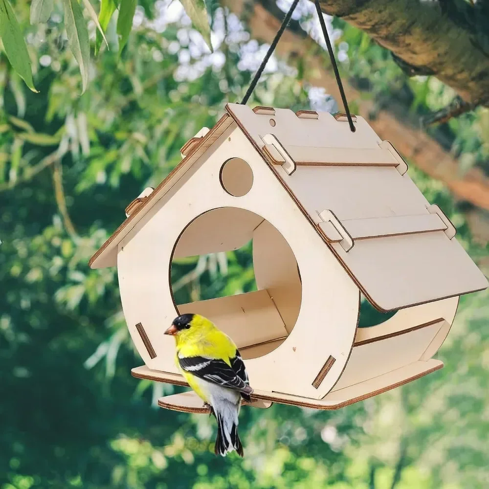Comederos para pájaros de madera colgantes, avario DIY ensamblado, comederos decorativos para jardín al aire libre, jaula para pájaros, casa para pájaros