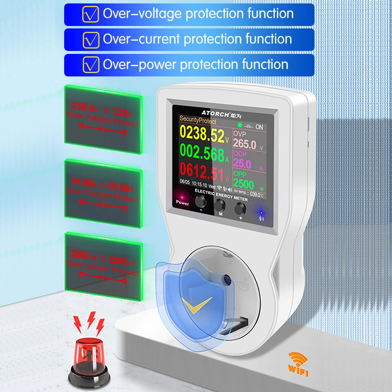 AC85-265V 16A Tuya WIFI enchufe inteligente vatímetro Digital consumo de electricidad energía Kwh con interruptor medidor de energía