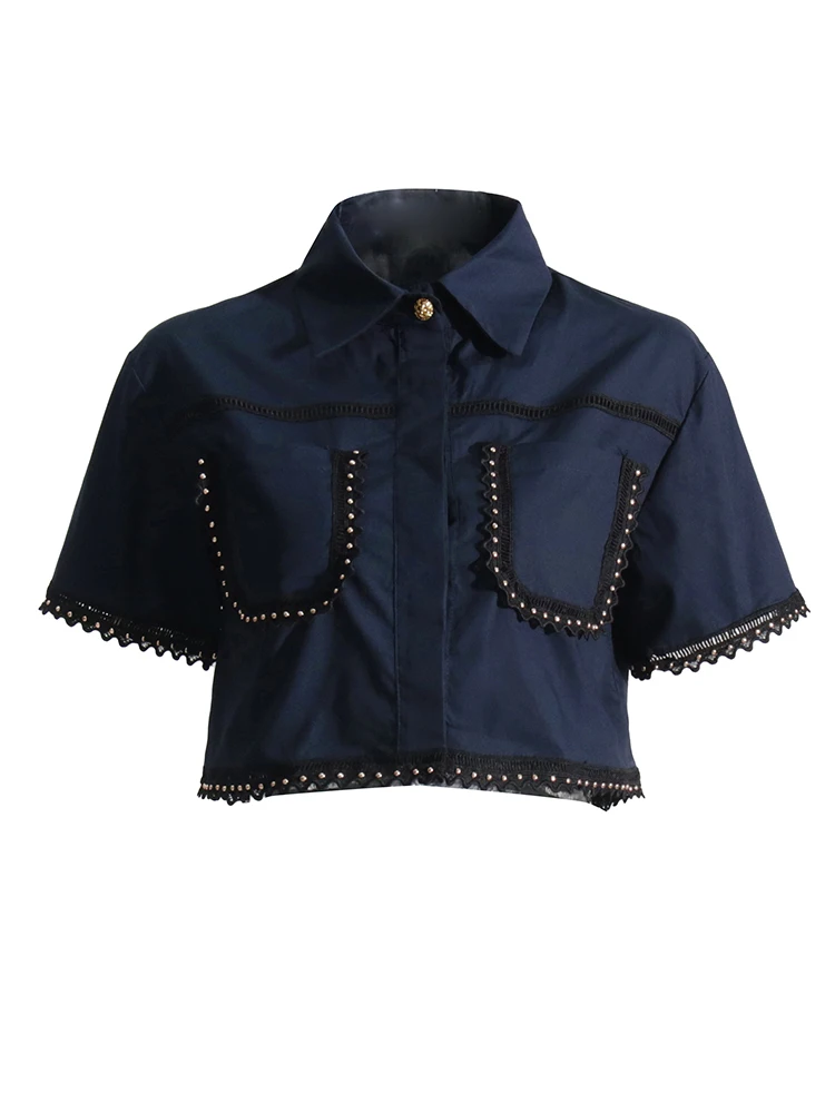 TWOTWINSTYLE, conjuntos lisos de dos piezas de verano para mujer, Tops de manga corta con solapa, falda acampanada de cintura alta, conjunto ajustado, moda femenina nueva