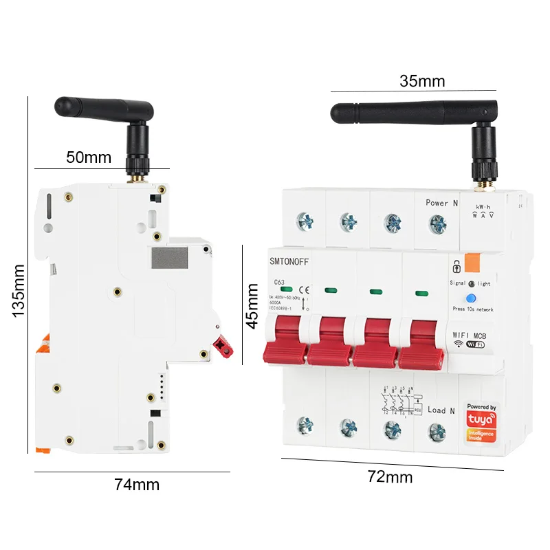 Interruptor inteligente WiFi 4P MCB 63A RS485, temporizador con medidor prepago, Protector de corriente y voltaje, Control por voz, Alexa y Google Alice, Tuya