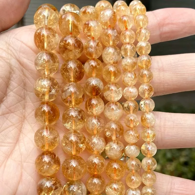 Cuentas de cristal de citrino natural para hacer joyas, cuentas redondas de piedras preciosas para pulsera, collar, cuentas perforadas de 15''