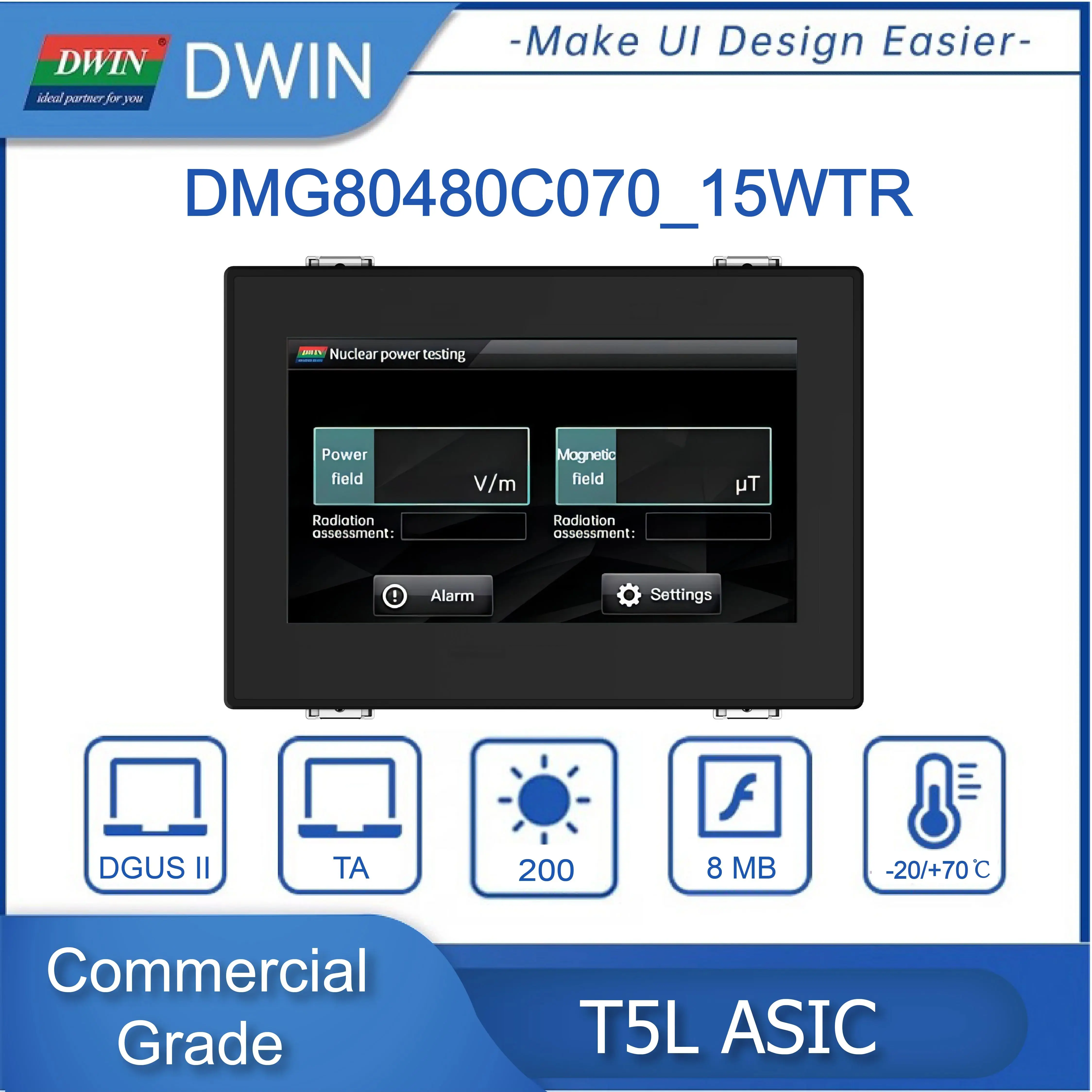 DWIN-pantalla inteligente HMI de 7 pulgadas, módulo LCD TN 800x480, Panel táctil resistivo con carcasa para Arduino dmg80480c070 _ 15wtr