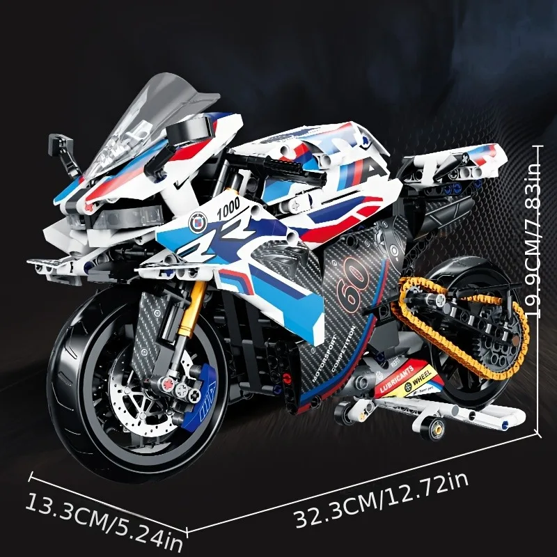 Set de Bloques de Construcción de Motocicleta 1:8, Kit de Modelo de Supermoto, Juguete Técnico de Carreras para Armar, Regalos