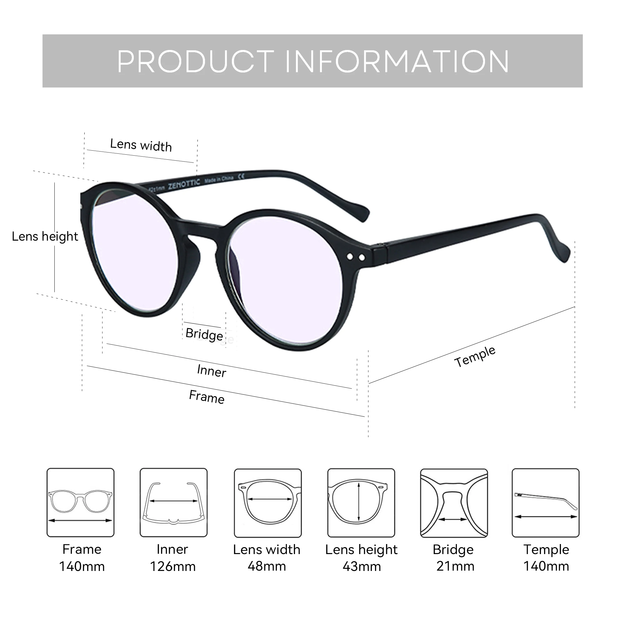  ZENOTTIC Gafas graduadas redondas pequeñas retro, gafas circulares progresivas, gafas ópticas fotocromáticas para mujeres y hombres