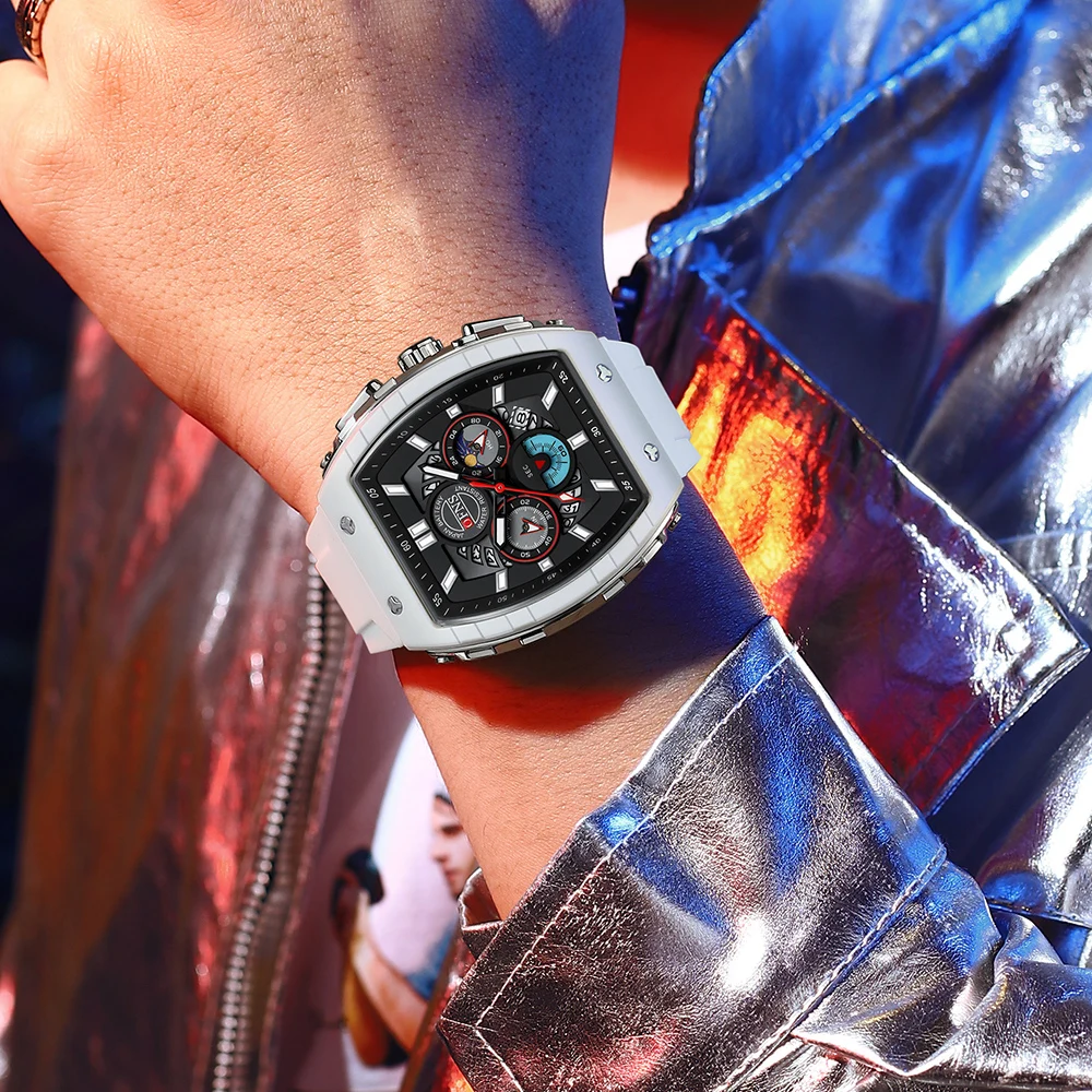 Relojes de cuarzo OFNS a la moda para hombre, cronógrafo luminoso resistente al agua, calendario, correa de silicona, reloj deportivo de lujo para exteriores para hombre