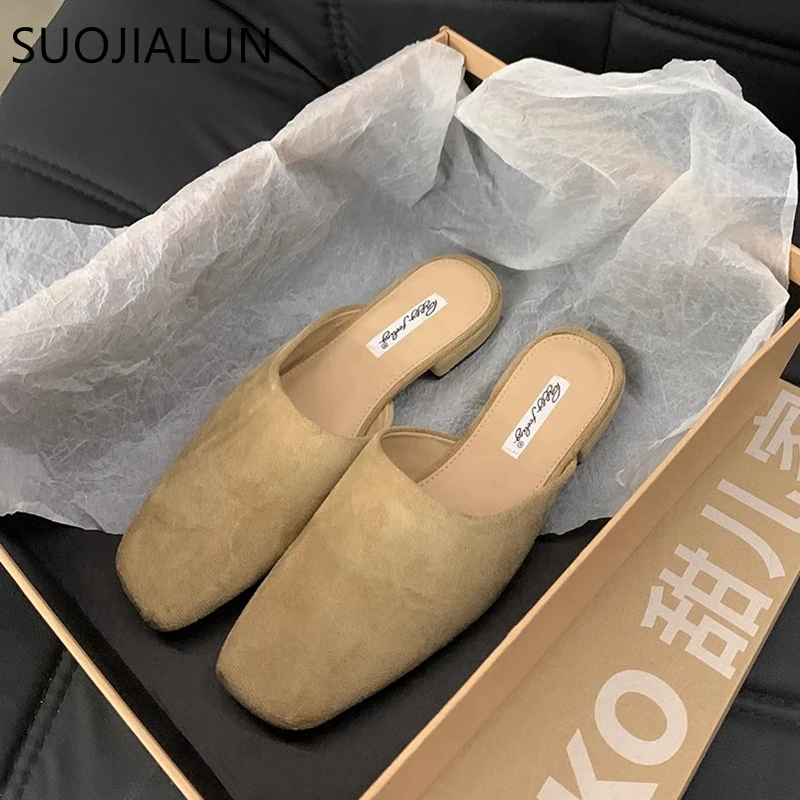 SUOJIALUN-zapatos planos de punta redonda para mujer, sandalias de vestir informales sin cordones, de tacón plano suave, para exteriores, Otoño, 2024
