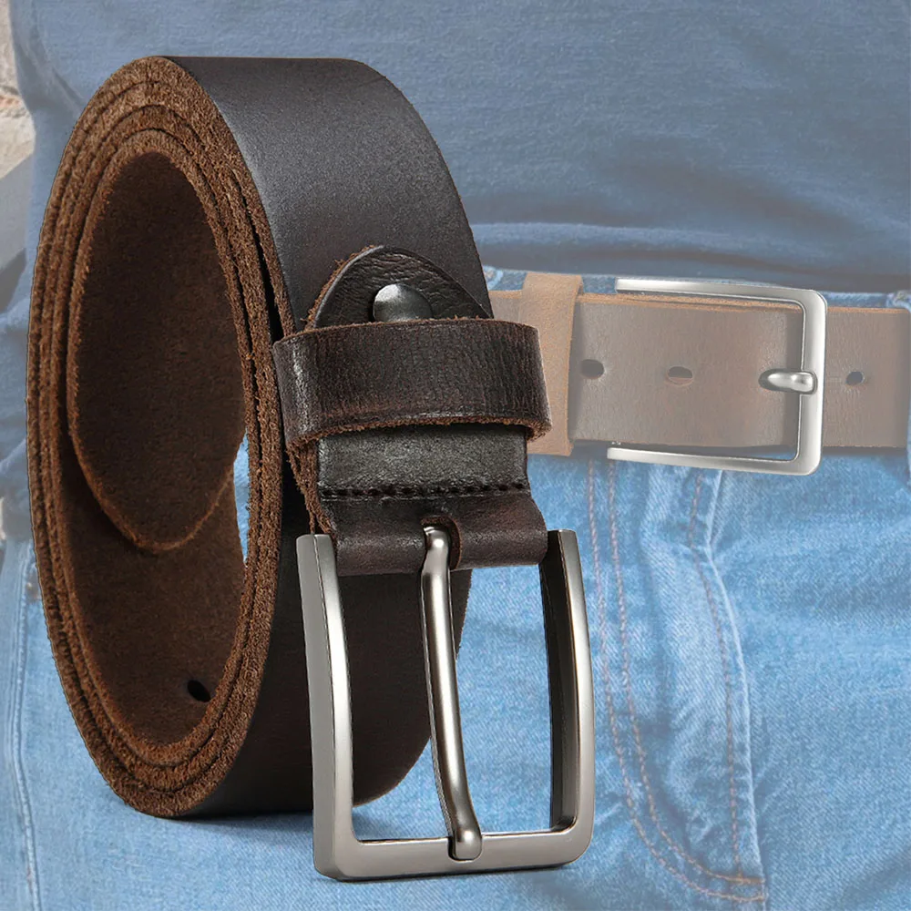 Hebilla de aguja de Metal antigua de alta calidad, cinturón informal de piel de vaca de capa superior de alta calidad para hombres con varios colores a elegir