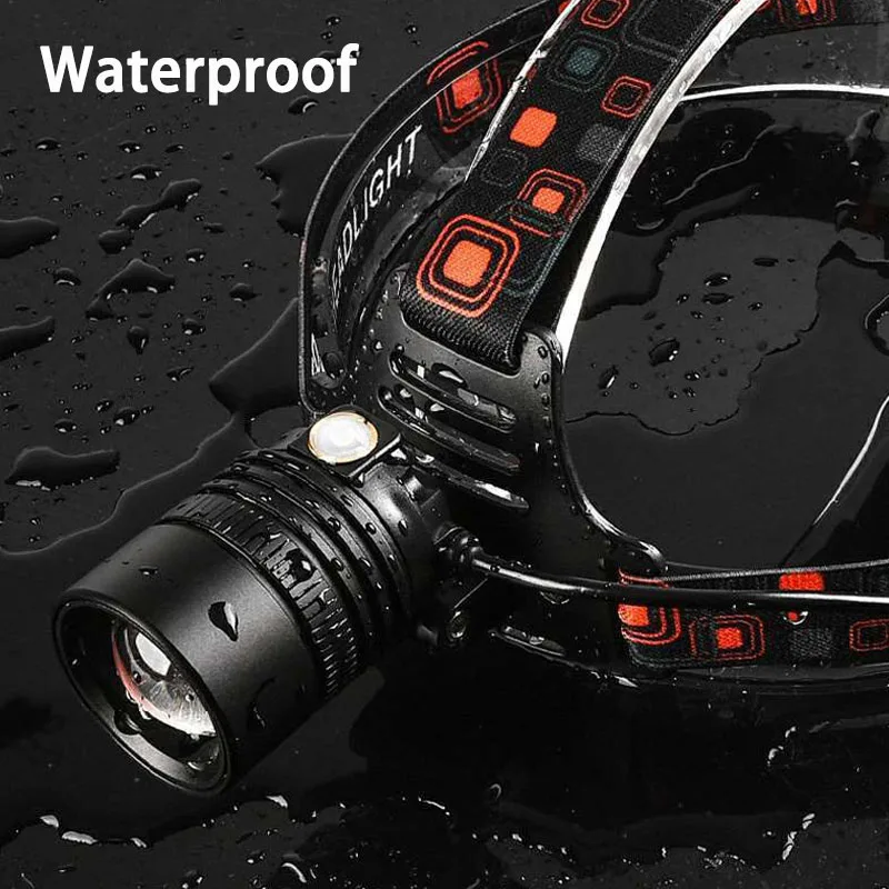 Potente linterna frontal LED de aleación de aluminio, cabezal Led de alto Lumen, recargable, para acampar, búsqueda, caza y pesca