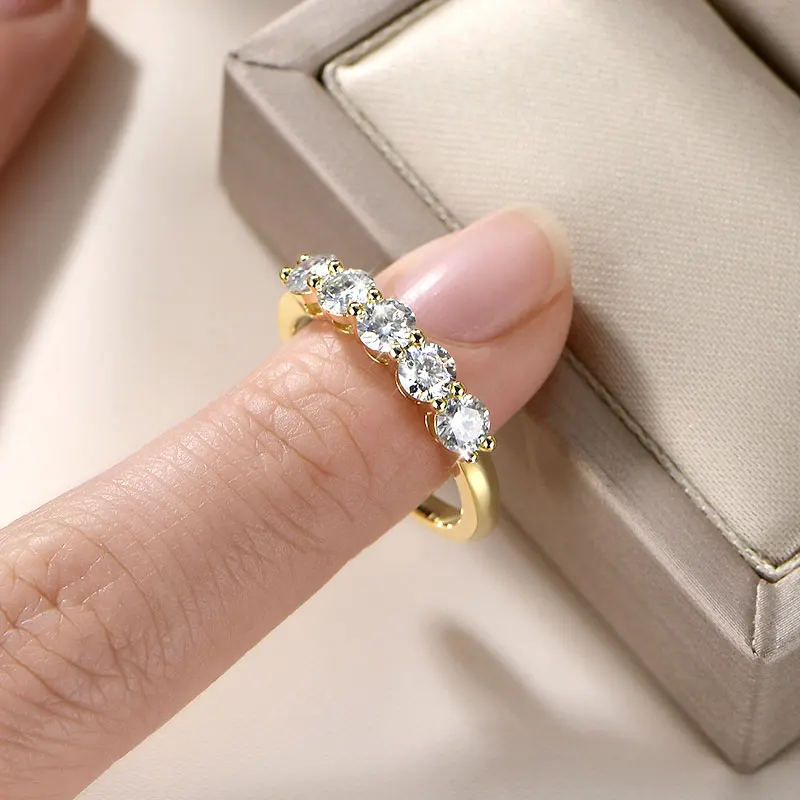 Anillo de moissanita de cinco piedras de 4mm certificado por Lnngy, anillos de aniversario de media eternidad rellenos de oro de 14K para mujer, regalo de joyería para fiesta