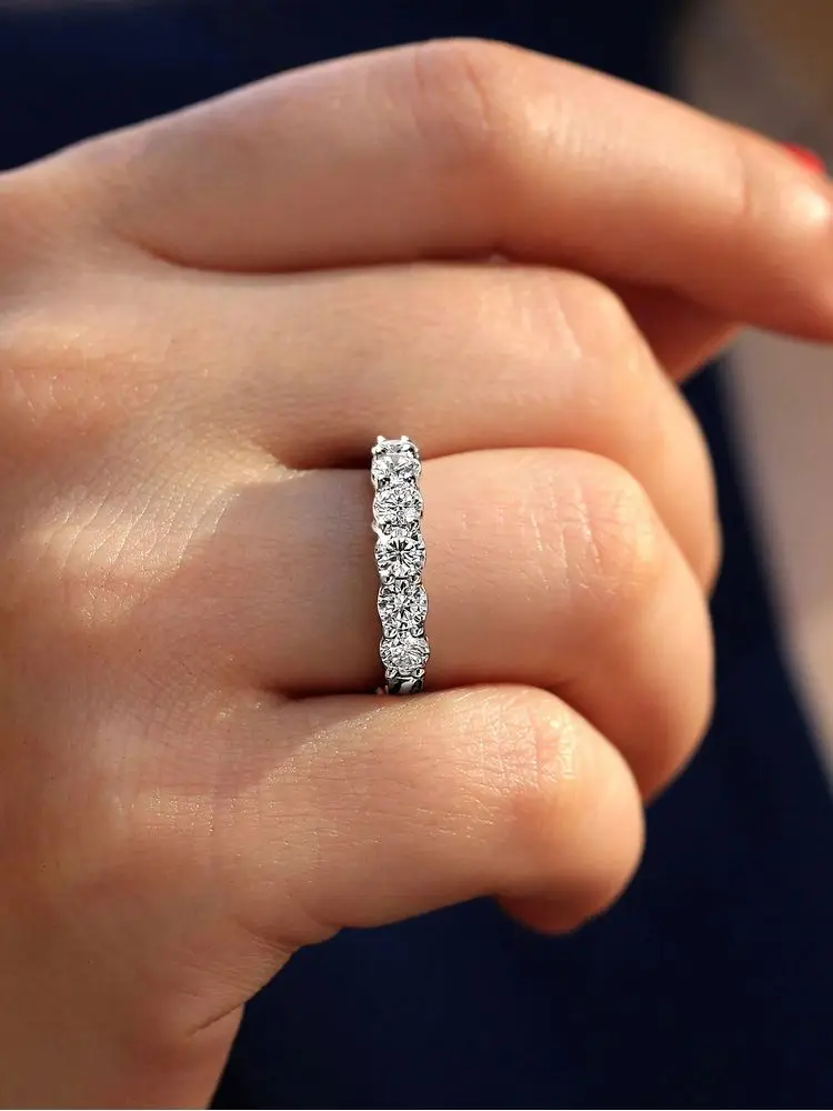 Anillos preciosos brillantes de circonita redonda de Plata de Ley 925 para mujer, joyería fina de compromiso y boda de alta calidad