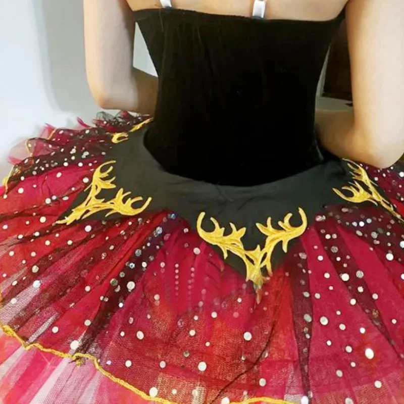Tutú profesional negro y rojo La Esmeralda, tutú de Ballet para actuación, vestido con tutú de panqueque, disfraz de fiesta de bailarina para niñas y niños