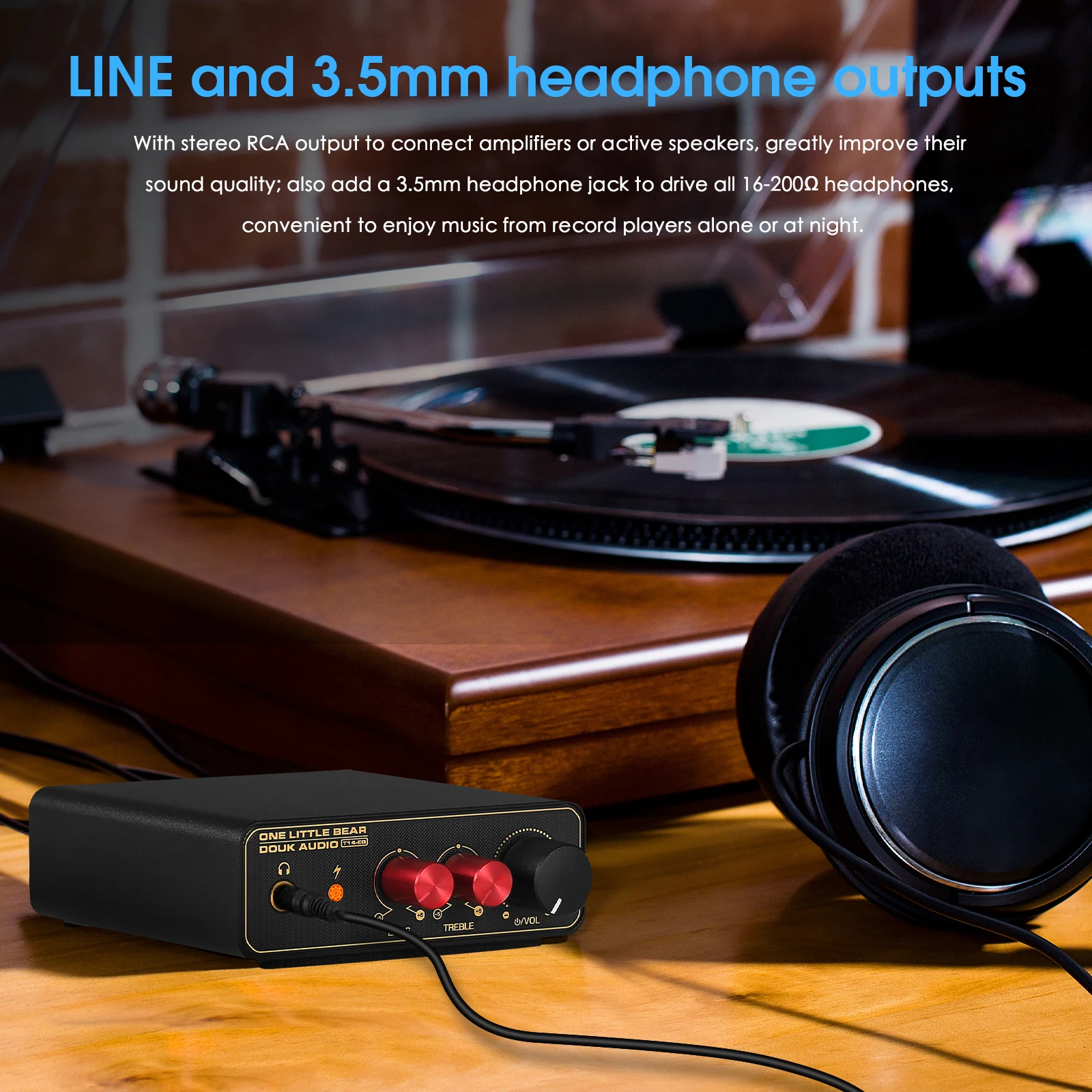 Douk Audio T14-EQ estéreo RIAA MM/MC preamplificador de escenario Phono tocadiscos para el hogar preamplificador con amplificador de auriculares de 3,5mm