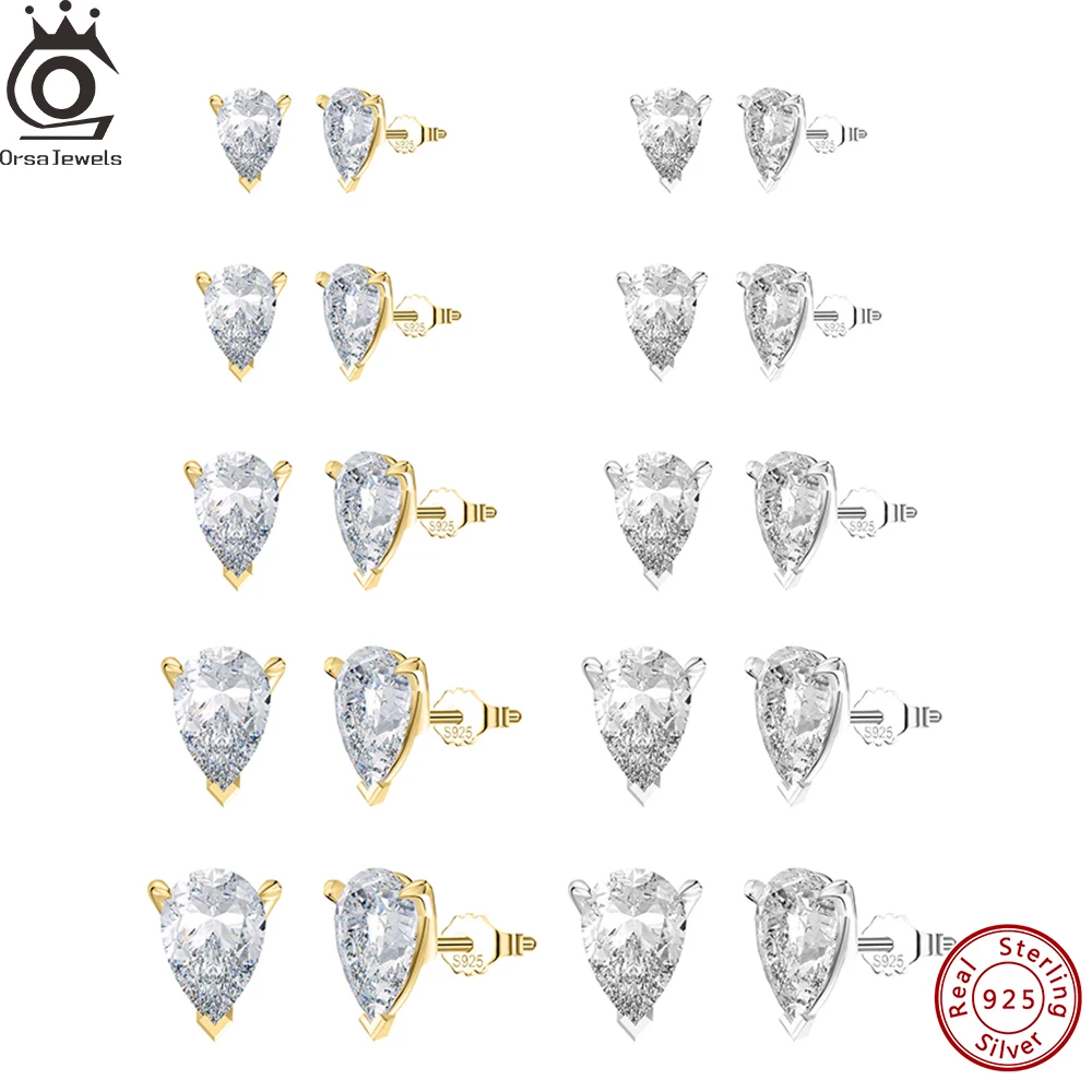 ORSA JEWELS Pendientes de circonita cúbica 8A 100% Plata de Ley 925 brillante CZ hipoalergénico Pendientes de circonita diarios LZE02