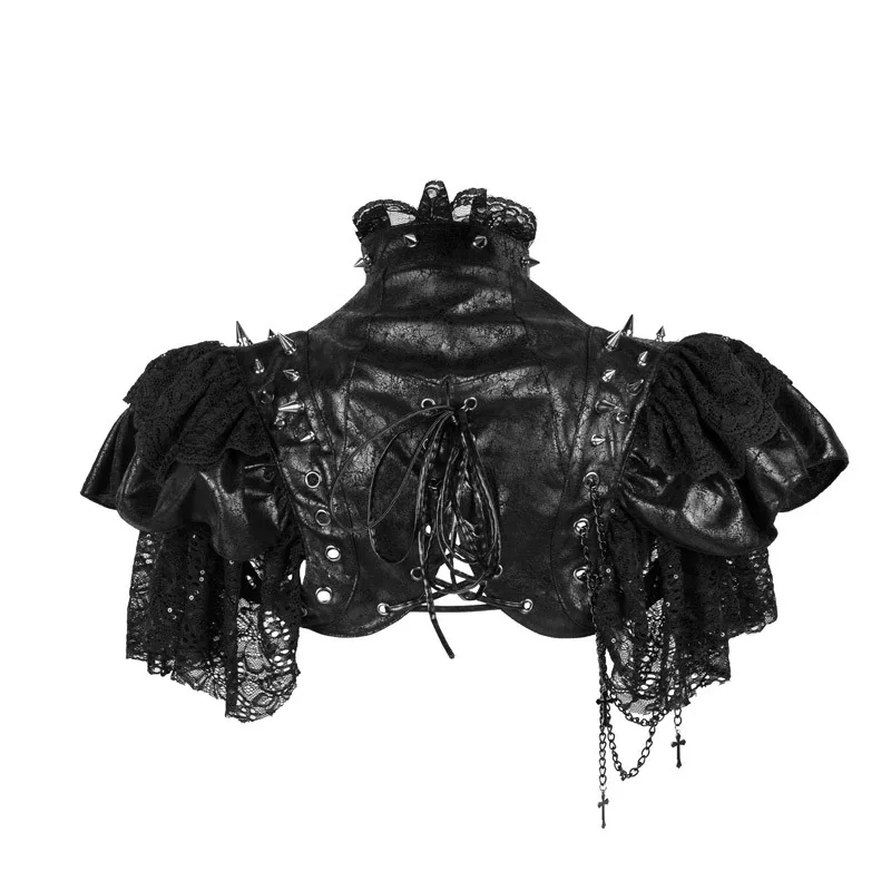 Chaqueta Vintage de cuero rojo y negro para mujer, remaches de encaje, cadenas y2k, disfraz Steampunk, ropa gótica, abrigo Rock Rave, ropa de calle fresca