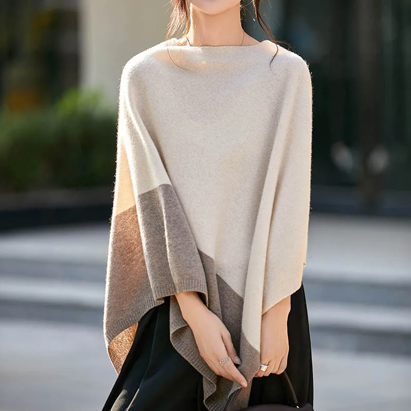 Capa de lana merina de 100% para mujer, jersey, chal Grace, estilo Simple, para oficina, capa larga y contrastante, Top de Cachemira para Otoño e Invierno
