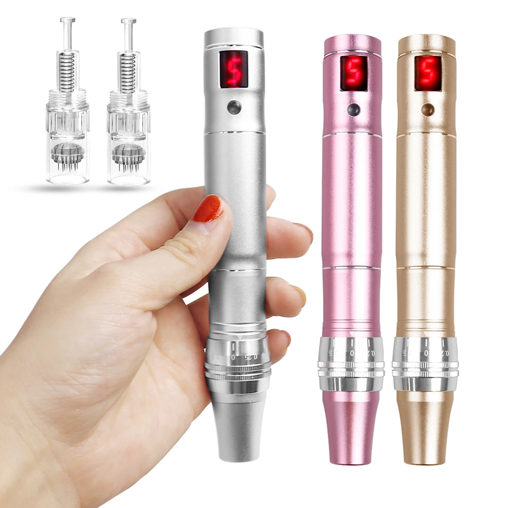 Dispositivo de belleza de alta frecuencia inalámbrico Derma Pen profesional de 5 velocidades con 2 cartuchos de agujas reemplazables
