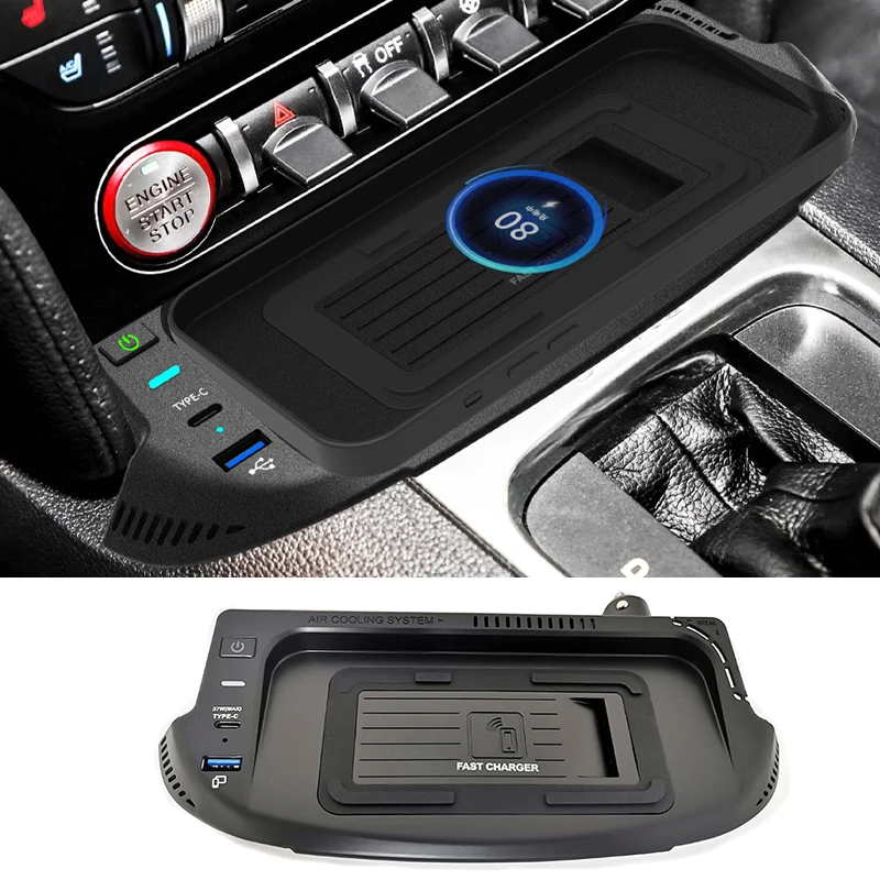 Cargador de teléfono para coche Ford Mustang 2015 2016 2017 2018 2019 2020 2021, 15w, cargador inalámbrico para coche, base de carga, soporte de carga