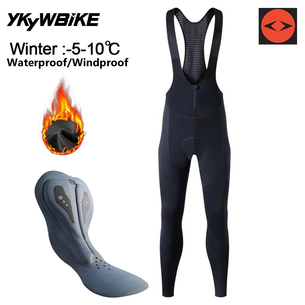Ykywbike-medias térmicas de lana para ciclismo para hombre, medias con pechera para bicicleta de montaña Ykk con cremallera, equipo profesional, acolchado de Gel, pantalones largos para ciclismo de montaña