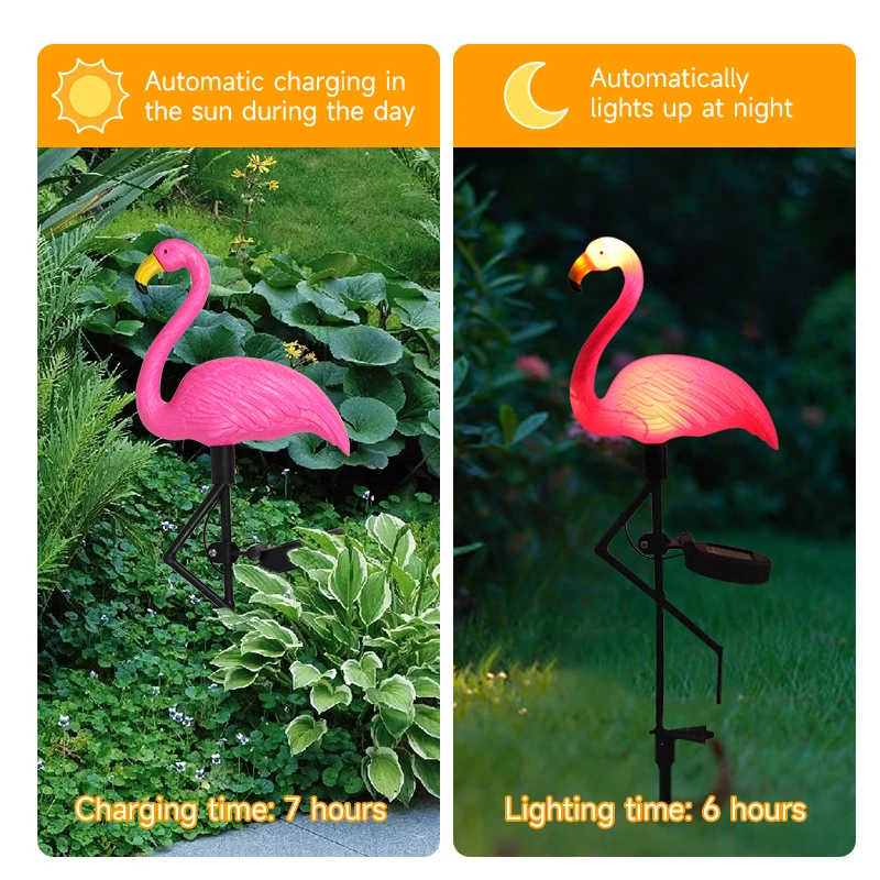 Luz Solar de flamenco, lámpara LED para Patio exterior, luz de jardín, luz de estaca impermeable, decoración de camino, linterna Solar para suelo de Patio