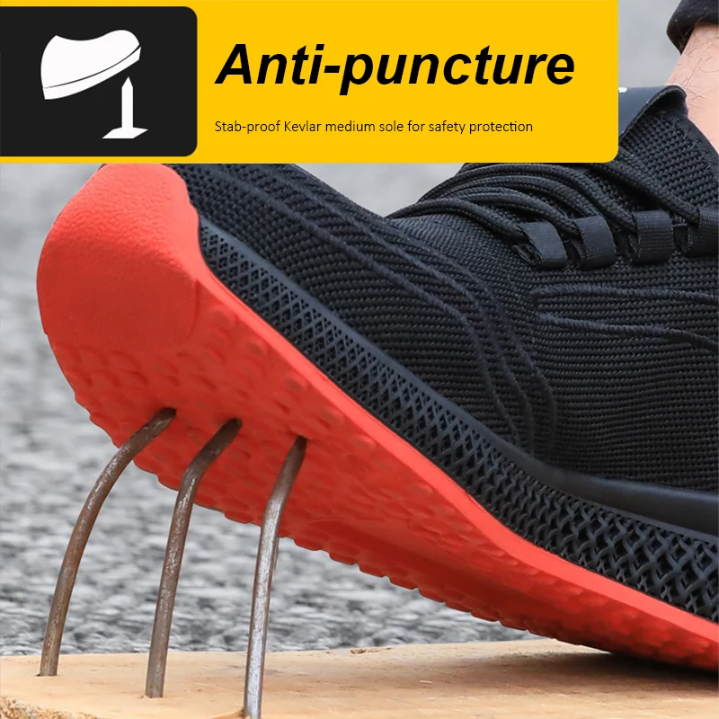 Mangu Air Mesh zapatos de trabajo con punta de acero, zapatos de trabajo transpirables, zapatos de seguridad para hombre y mujer, botas de seguridad ligeras a prueba de pinchazos