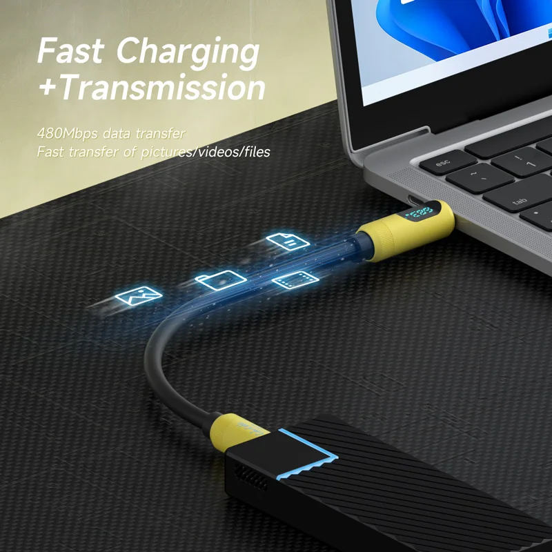 Hagibis Cable corto USB C con pantalla LED 0,25 m Cable cargador rápido tipo C PD 240W Cable de carga para iPhone 17 Pro Macbook Pixel