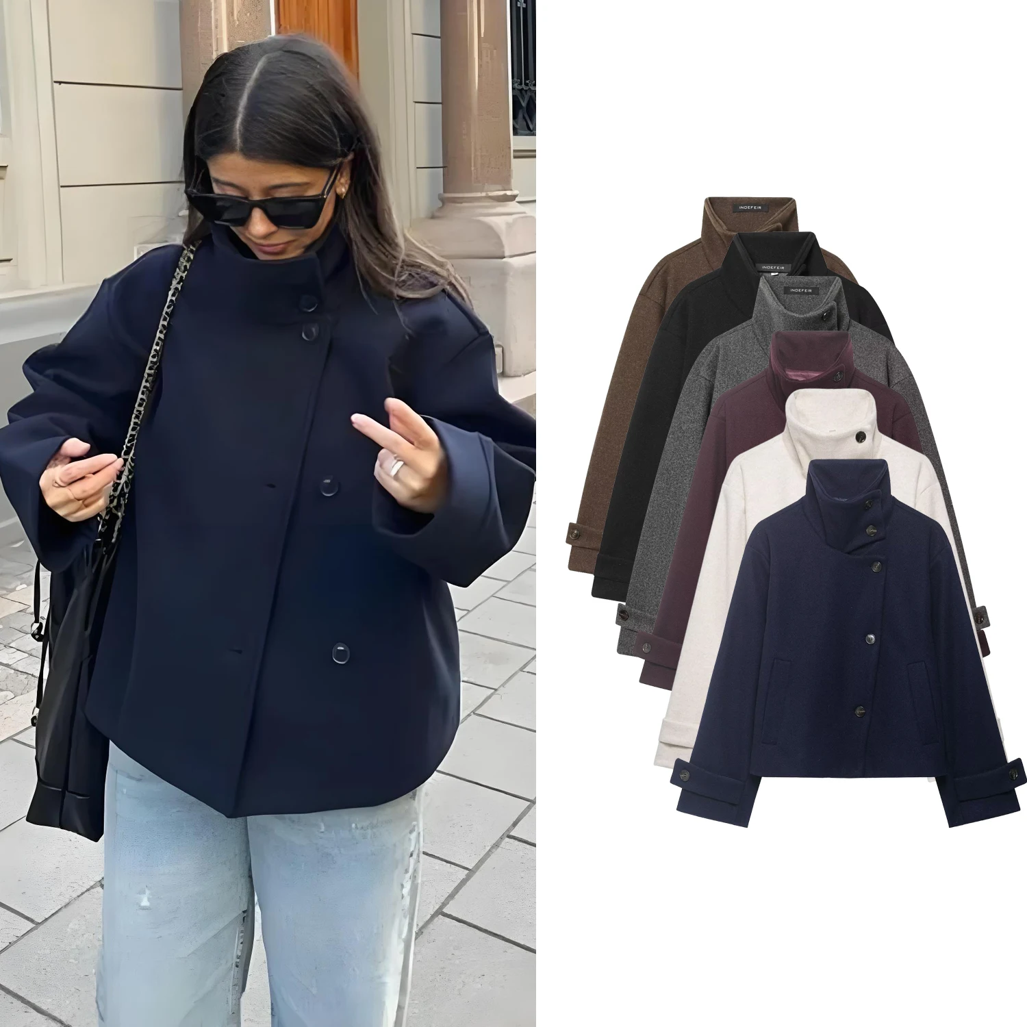 Chaquetas gruesas de cuello alto para mujer, ideales para otoño e invierno. Abrigos largos de manga larga, de corte holgado y con un solo botón, para mujer. Prendas de abrigo cortas para mujer.