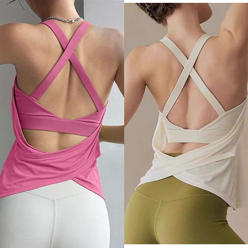 Traje de Yoga de dos piezas con almohadilla para el pecho con chaleco falso, entrenamiento Sexy para correr, parte de atrás bonita, sujetador, Top deportivo sin mangas para Pilates y Fitness