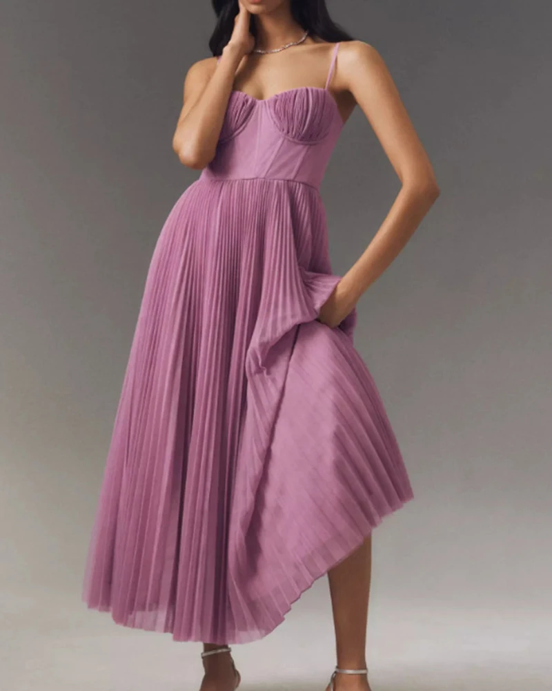 Vestido de dama de honor con espalda descubierta y hueco para mujer, vestido largo plisado liso de calle alta, Tops de tubo lisos elegantes para mujer
