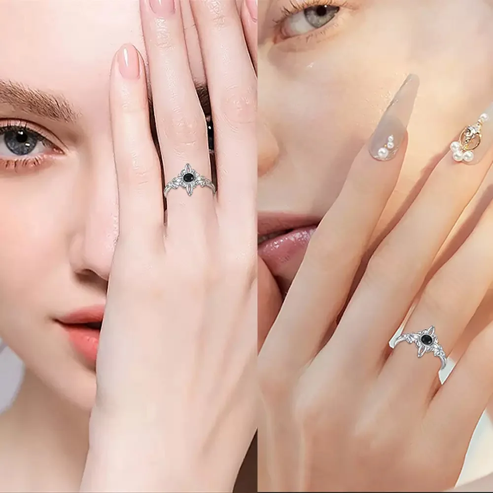 Anillos encantadores de circonita negra con nudo mágico de Plata de Ley 925 para mujer, accesorios de joyería de lujo Vintage para boda y compromiso