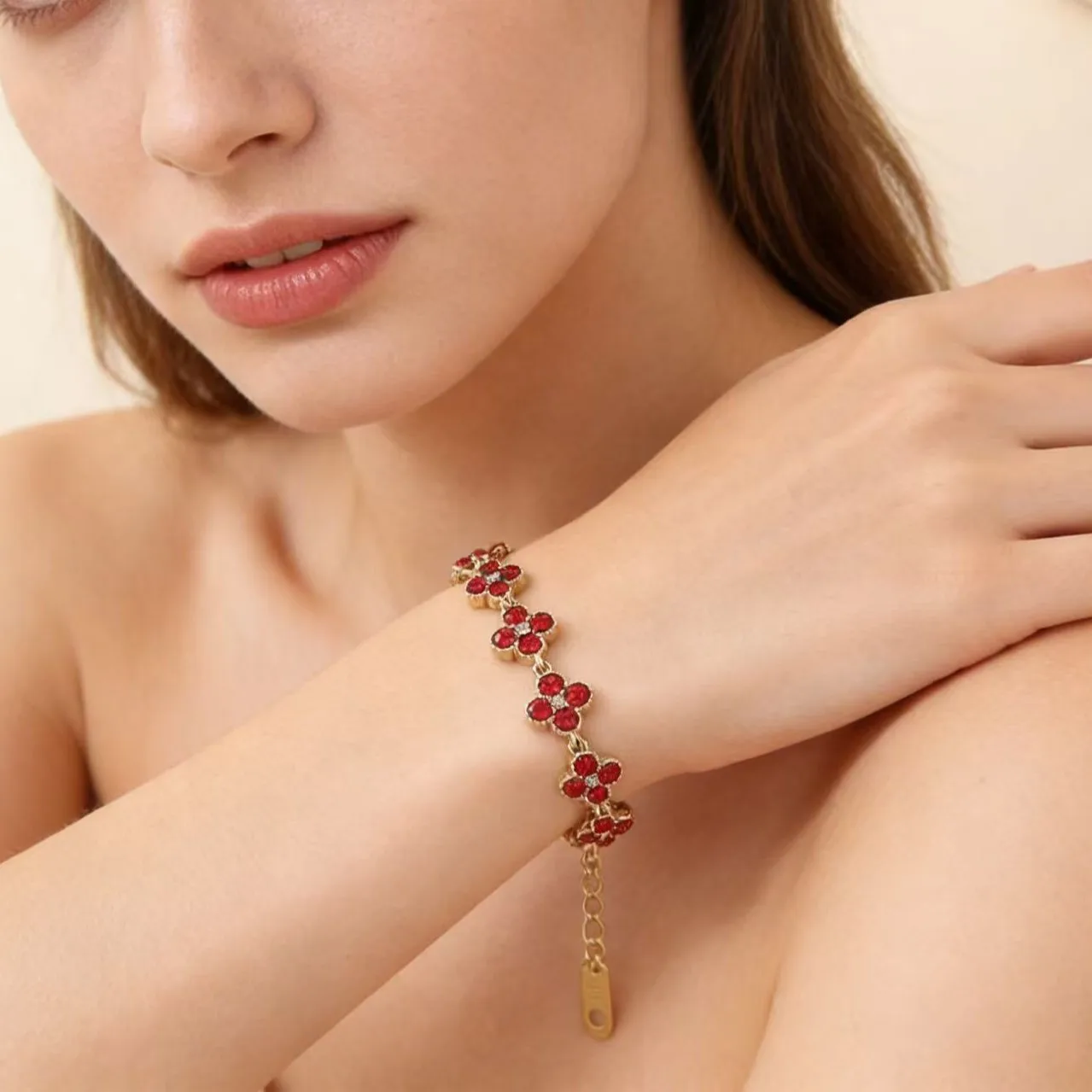 Pulsera de Acero Inoxidable con Cubierta de Flores de Circonia Cúbica de Colores, Ajustable, con Trébol de Cuatro Hojas y Flores de Circonia, Joyería para Mujer