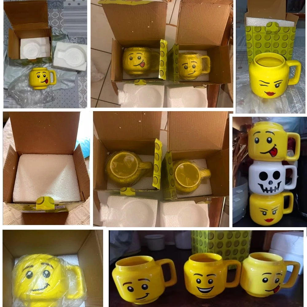 Taza de cerámica de dibujos animados de 250ML con figura de expresión de impacto bonita, patrón de cabeza, café, té de la leche, artículos para beber para pareja, amiga y familia