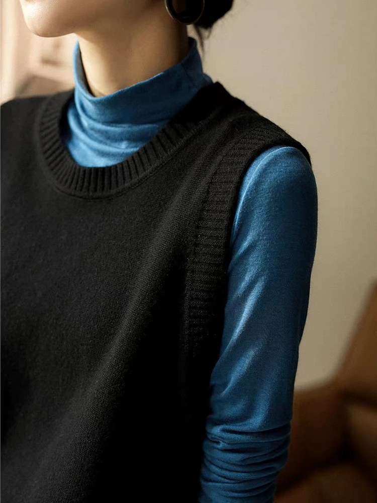 Nueva moda 100% de lana merina para mujer, suéter, chaleco, Otoño Invierno, prendas de punto para mujer, jersey liso, ropa de Cachemira sin mangas, Tops