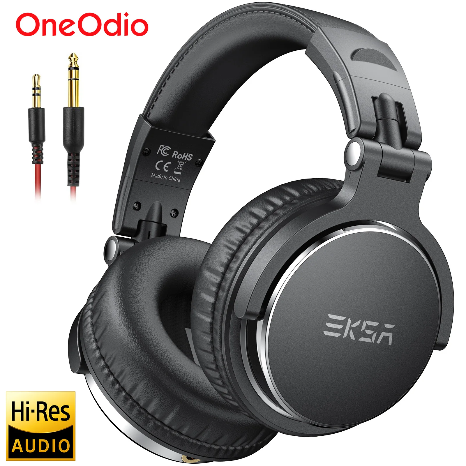 Auriculares de estudio con cable Oneodio EKSA P100 de 3.5/6.35 mm, auriculares profesionales de alta fidelidad para DJ con micrófono para guitarra