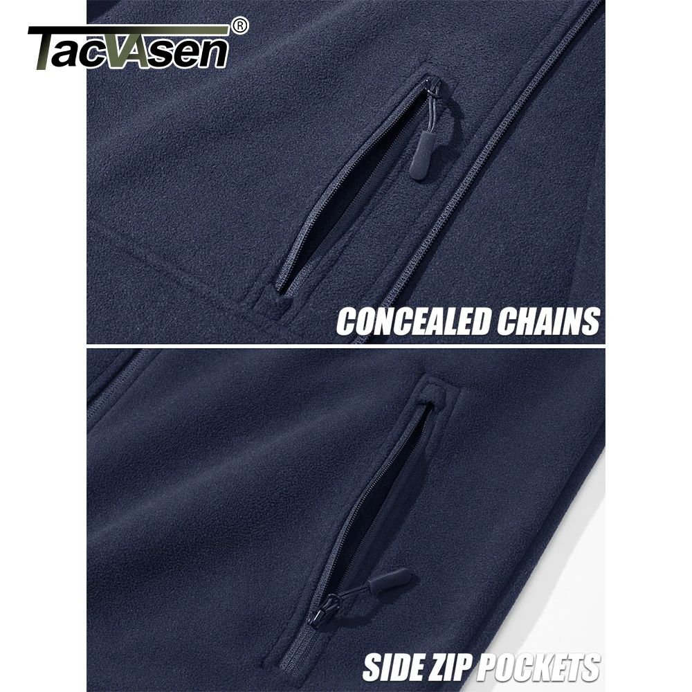 TACVASEN Chaqueta térmica cálida de lana para hombre, cortavientos con cremallera completa y cuello levantado, ropa de abrigo con múltiples bolsillos, abrigo para trabajo y senderismo