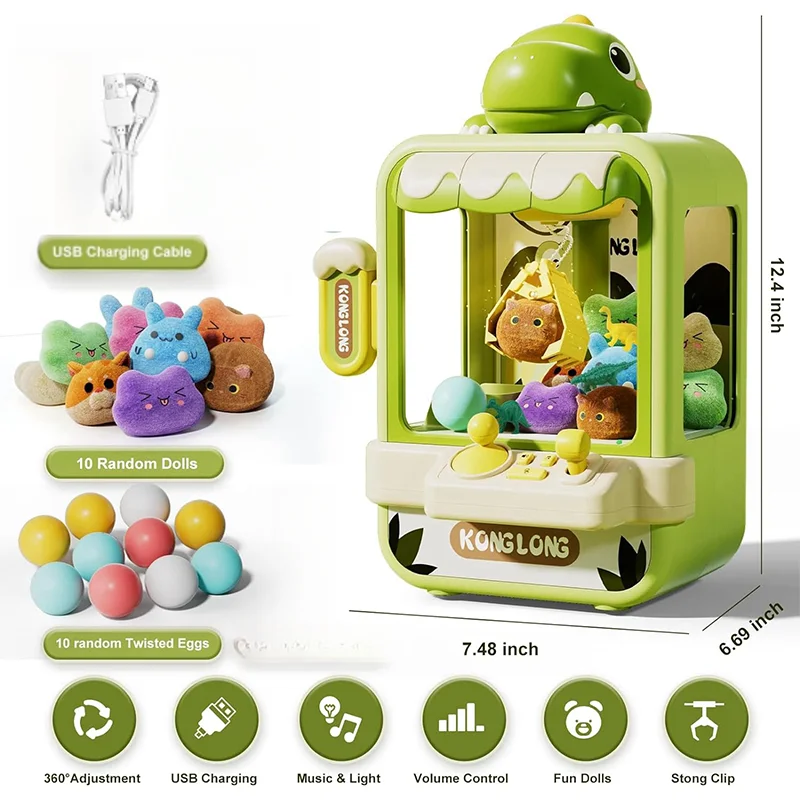 Máquina de garra de dinosaurio, juguetes, juego de Arcade electrónico, máquina de muñecas de captura ajustable, Mini expendedora de música, regalo de cumpleaños para niños