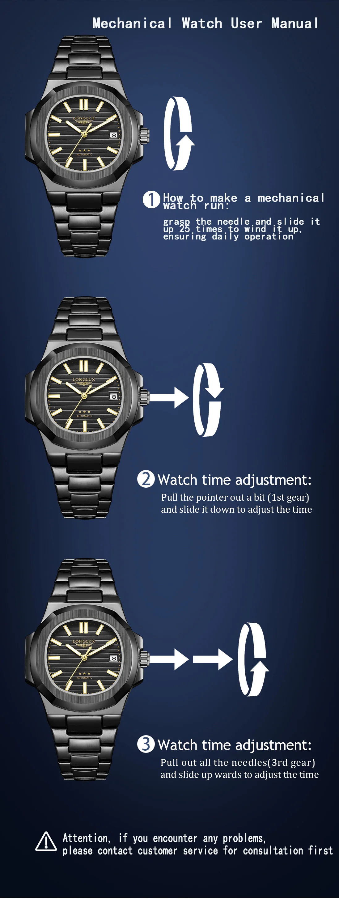 Reloj automático para hombre, con fecha, mecanismo de cuerda manual, resistente al agua, de acero inoxidable, con indicadores luminiscentes, reloj de lujo para hombre, ideal como regalo para tu pareja.