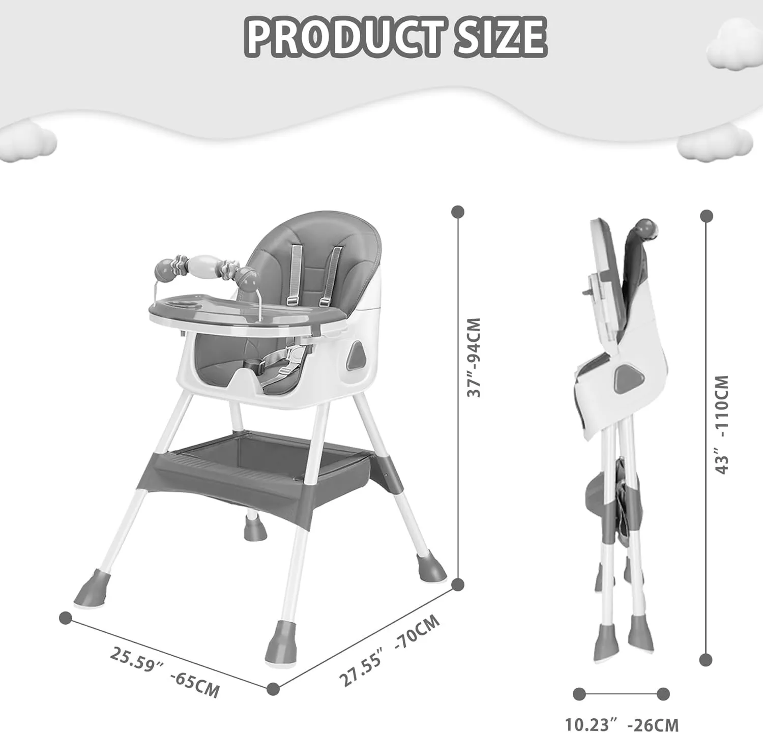 Trona para bebé 3 en 1, sillas de comedor portátiles plegables para bebé, trona convertible para comer y jugar con plato de cena de doble capa